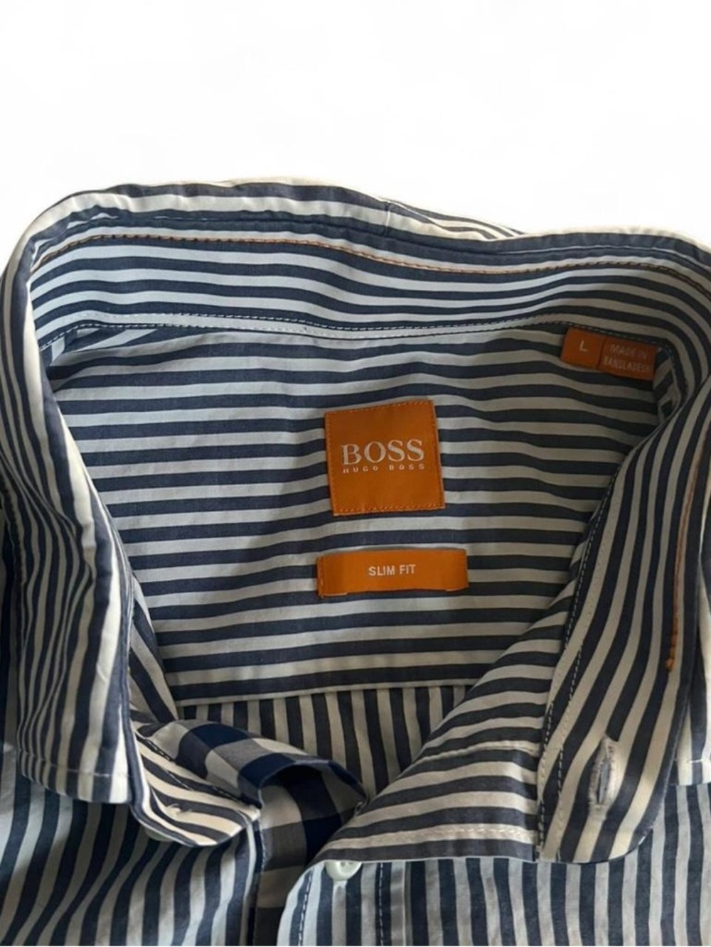 Hugo Boss Men’s Striped Button Up Casual Short Sleeve Shirt Blue White